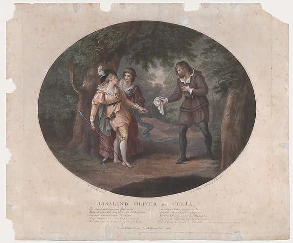 Rosalind, Oliver and Celia (Shakespeare, As You Like It, Act 4, Scene 6), by Peltro William Tomkins