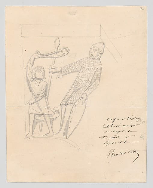 David and Goliath, after a Capital in Vézelay Abbey, by Eugène-Emmanuel Viollet-le-Duc