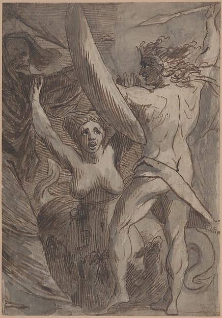 Satan, Sin, and Death: "Death and Sin met by Satan on his Return from Earth", by James Barry