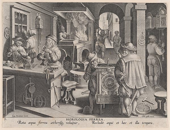 New Inventions of Modern Times [Nova Reperta], The Invention of Clockwork, plate 5, by Theodoor Galle