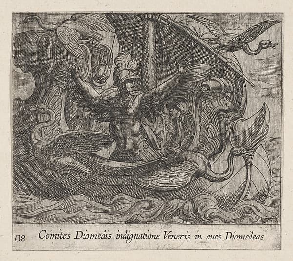 Plate 138: Acmon and his Friends Changed into Birds (Comites Diomedis indignatione veneris in aves Diomedeas), from Ovid's 'Metamorphoses', by Antonio Tempesta