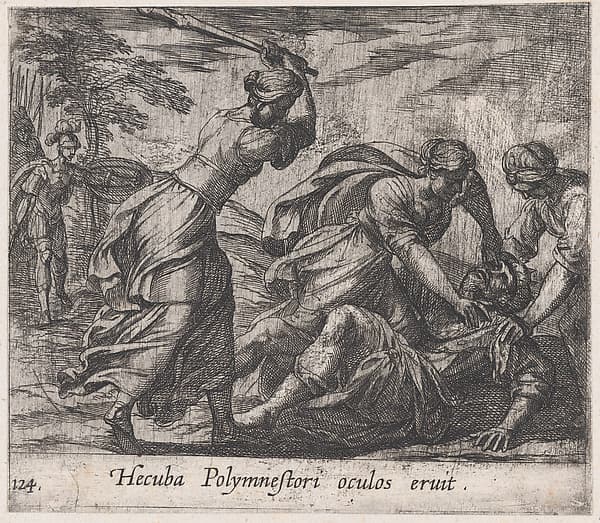 Plate 124: Hecuba and the Trojan Women Murdering Polymestor (Hecuba Polymnestori oculos ervit), from Ovid's 'Metamorphoses', by Antonio Tempesta