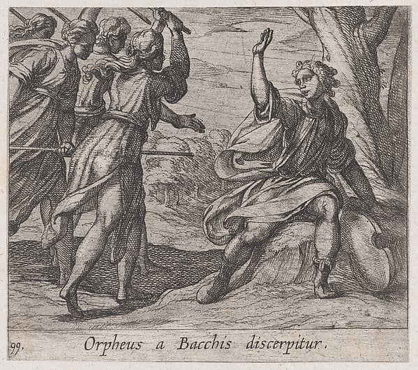 Plate 99: The Death of Orpheus (Orpheus a Bacchis discerpitur), from Ovid's 'Metamorphoses', by Antonio Tempesta