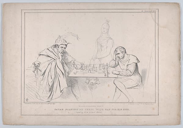 Retzsch's Extraordinary Design of Satan Playing at Chess with Man for his Soul, by John Doyle