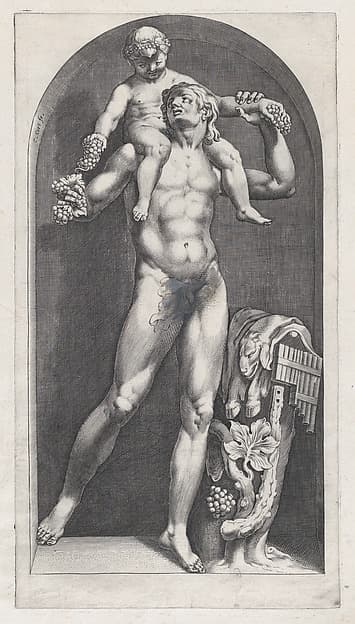 Bacchus on the Shoulders of a Satyr, from "Speculum Romanae Magnificentiae", by Cornelis Cort