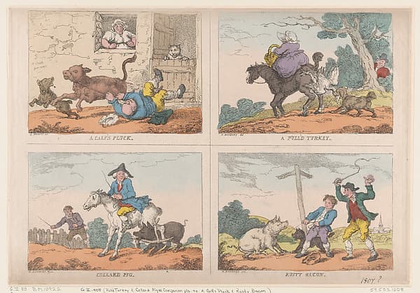 Pull'd Turkey, Collard Pig, A Calf's Pluck and Rusty Bacon, by Thomas Rowlandson