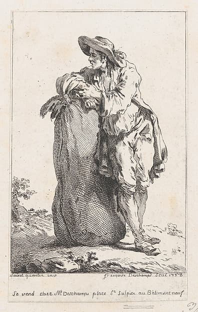Peasant Leaning on a Sack of Grain, by Catherine-Francoise Beauvarlet