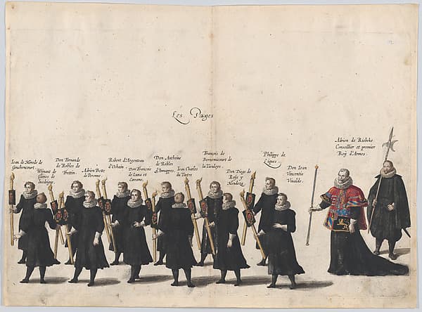Plate 54: The pages marching in the funeral procession of Archduke Albert of Austria; from 'Pompa Funebris ... Alberti Pii', by Cornelis Galle I