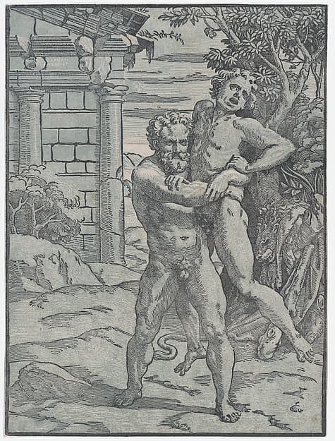 Hercules and Antaeus, by Ugo da Carpi