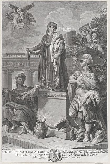 Allegorical portrait of Felipe el Bueno (Philip the Good Duke of Burgundy) founder of the Order of the Golden Fleece, by Manuel Salvador Carmona