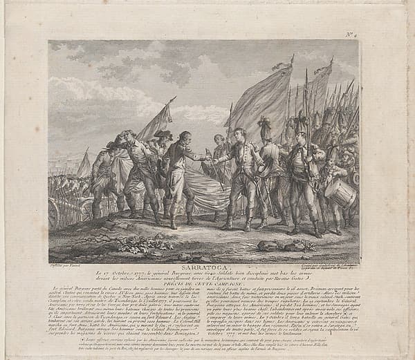 Sarratoga [sic] (The Surrender of General Burgoyne to General Horatio Gates, Battle of Saratoga, October 17, 1777), by François Godefroy