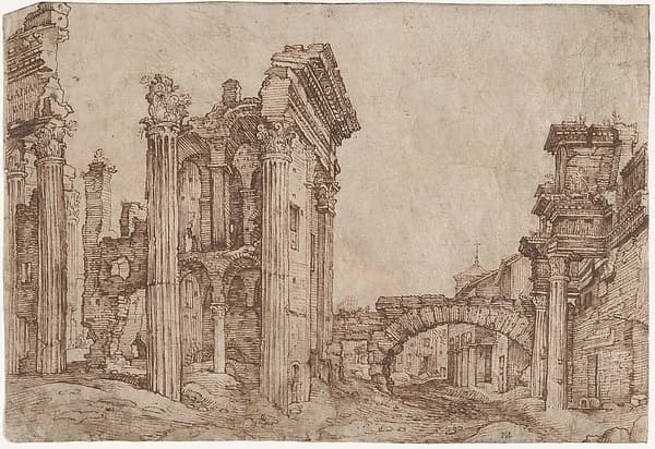 The Ruins of the Forum of Nerva, Rome, seen from the South-West, by Matthijs Bril the Younger
