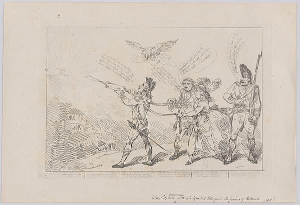 [Col. Topham Endeavouring, With His Squirt, to Extinguish the Genius of Holman], by Thomas Rowlandson