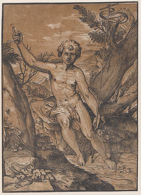 The young Saint John the Baptist in the wilderness, by Ugo da Carpi