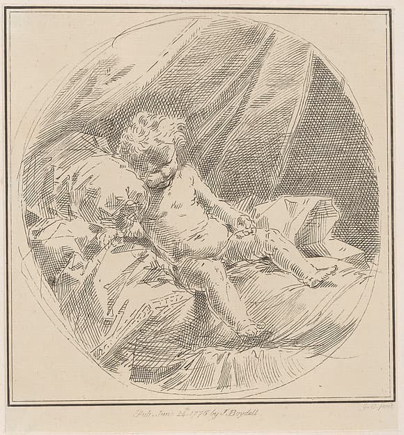 Putto reclining on a bed, by Giuseppe Canale
