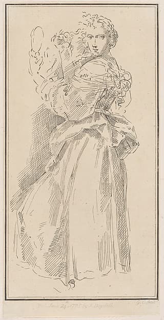 Woman standing holding a mirror, by Giuseppe Canale