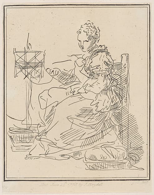Seated woman winding yarn, by Giuseppe Canale