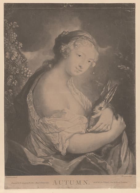 Autumn: a young woman holding a rabbit, by Richard Houston