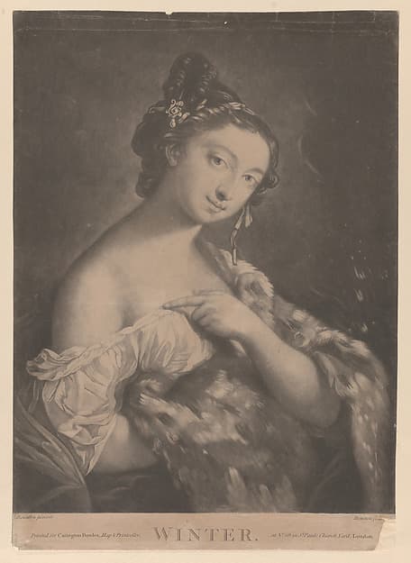 Winter: a woman holding a spotted fur mantle, by Richard Houston
