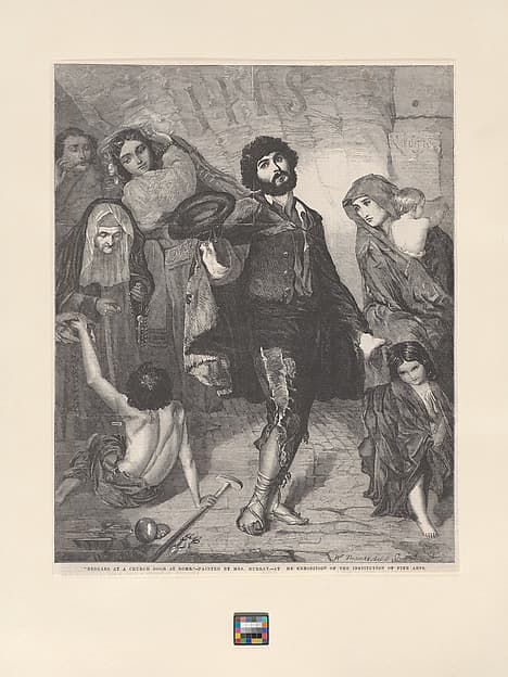 Beggars at a Church Door at Rome, from "Illustrated London News", by William Luson Thomas