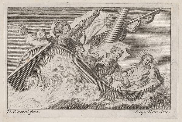 Christ on a boat with fishermen, by Antonio Capellan