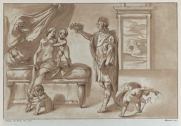 Mars offering a floral wreath to Venus, by Stefano Mulinari