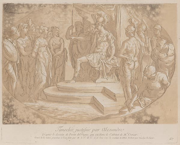 Alexander the Great freeing Timoclea, from "Recueil d'estampes d'après les plus beaux tableaux et d'après les plus beaux desseins qui sont en France, Cabinet Crozat", by Anne Claude Philippe de Tubières, comte de Caylus