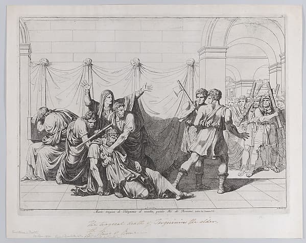 Plate 14: The Tragic Death of Tarquin the Elder; from volume I of Rollin's 'Istoria Romana', by Bartolomeo Pinelli