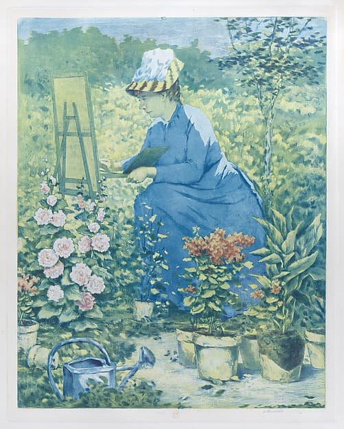 Jeanne Gonzales Painting in the Garden, by Henri Charles Guérard