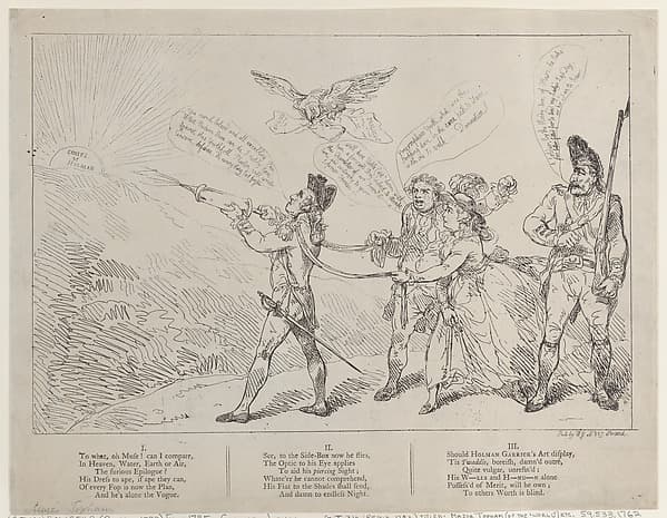 [Col. Topham Endeavoring with his Squirt to Extinguish the Genius of Holman], by Thomas Rowlandson