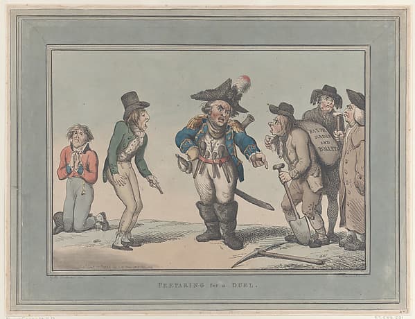 Preparing for a Duel, by Thomas Rowlandson