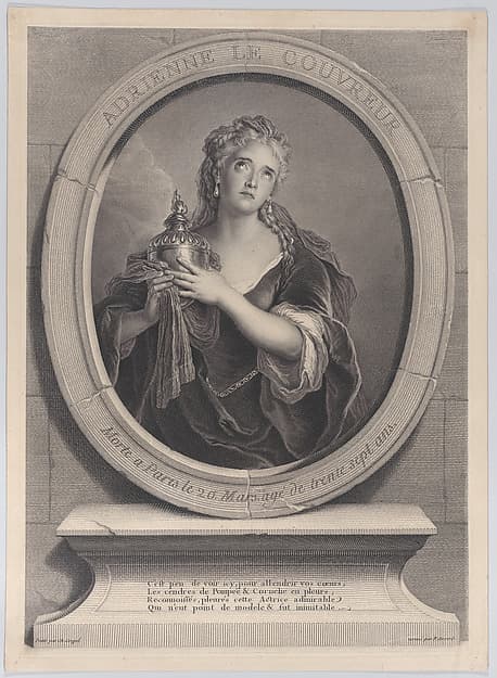 Portrait of Adrienne Lecouvreur as Cornelia in Corneille's "La Mort de Pompée", by Pierre Imbert Drevet