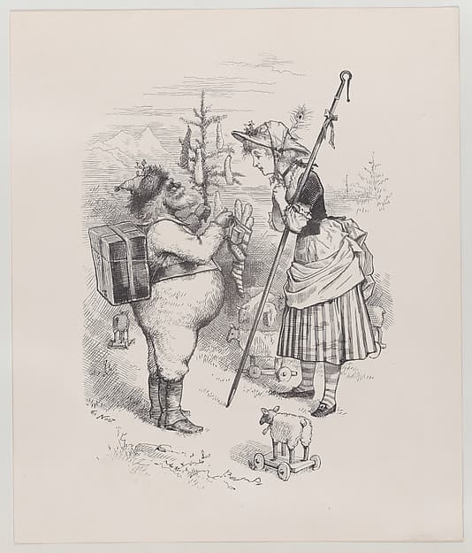 Santa Claus and Little Bo Peep (published in "Harper's Young People," December 23, 1879), by Thomas Nast