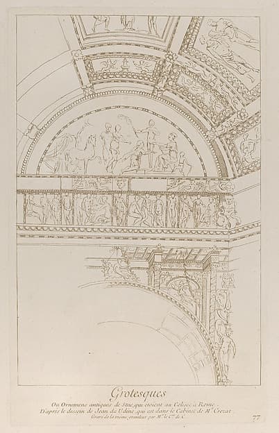 Grotesques: detail of the stucco reliefs decorating the Colosseum in Rome, by Anne Claude Philippe de Tubières, comte de Caylus