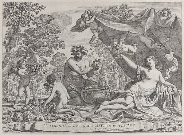 Garden of Venus with Bacchus Squeezing Grapes, by Giacinto Gimignani