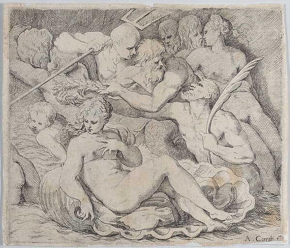 Venus, recumbent on a shell, surrounded by sea gods, by Anonymous