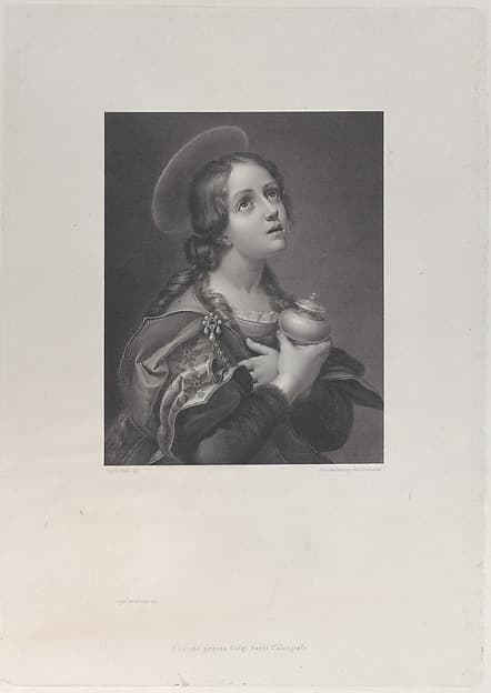 Mary Magdalene as a young girl, clutching her unguent vase, by Giovita Garavaglia