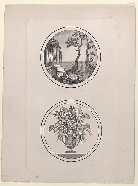 Hidden silhouette of Napoleon visiting his tomb; vase of flowers, by Anonymous