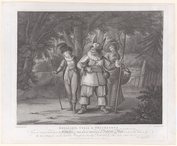 Rosalind, Celia & Touchstone (Shakespeare, As You Like It, Act 2, Scene 2), by John Chapman