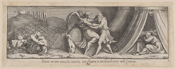 Plate 6: Jacob Wrestling with the Angel, from Genesis 32, after a lost fresco in the basamento of Bay 6 of the Vatican Loggia, by Pietro Santi Bartoli