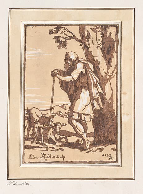 Elderly Shepherd Leaning on a Staff, by Anton Maria Zanetti the Elder