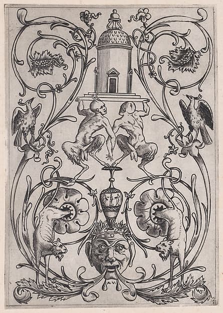 Ornamental Panel, by Agostino Veneziano (Agostino dei Musi)