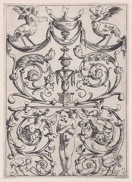 Ornamental Panel, by Agostino Veneziano (Agostino dei Musi)