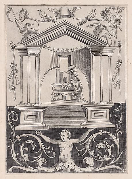 Ornamental Panel, by Agostino Veneziano (Agostino dei Musi)