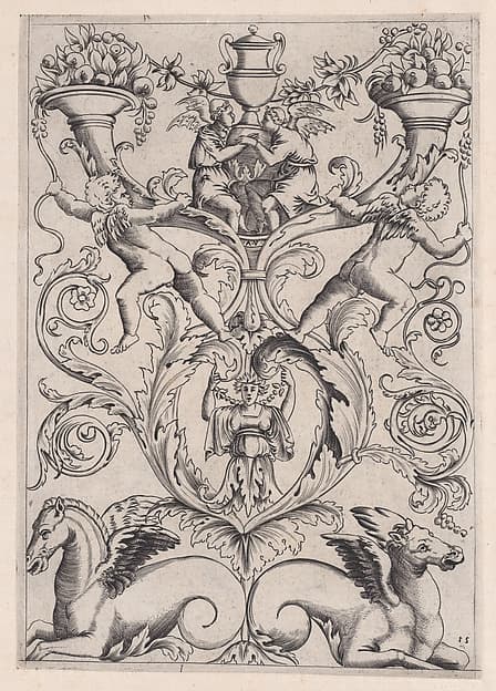 Ornamental Panel, by Agostino Veneziano (Agostino dei Musi)