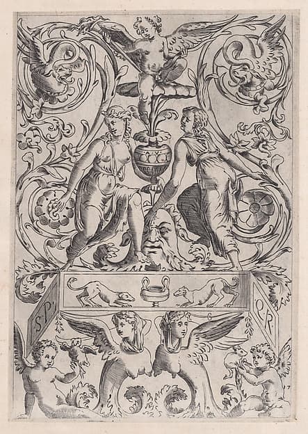 Ornamental Panel, by Agostino Veneziano (Agostino dei Musi)