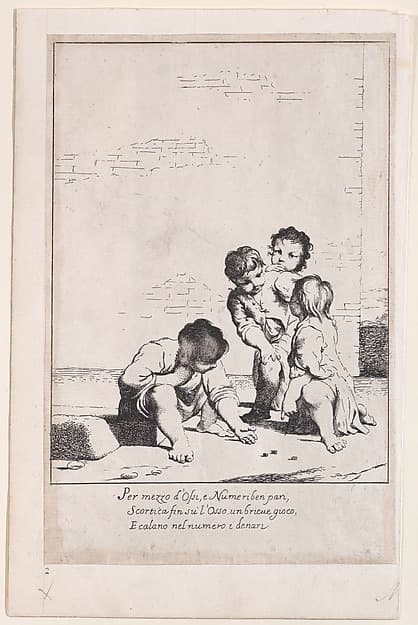 Four children playing dice, by Giuseppe Maria Crespi