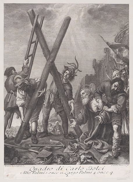 Saint Andrew kneeling and adoring the cross, by Carlo Faucci