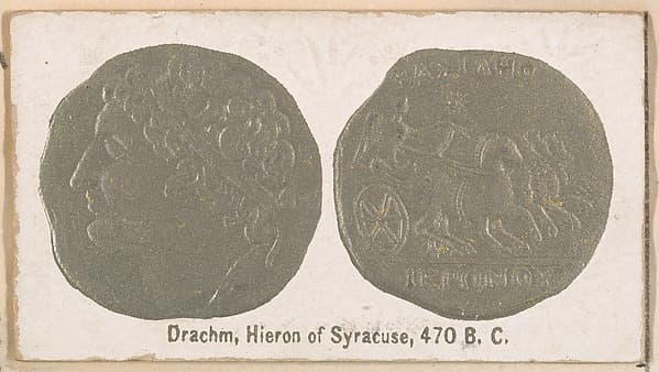 Drachm, Hieron of Syracuse, 470 B.C., from the Ancient Coins series (N180) issued by Wm. S. Kimball & Co., by William S. Kimball & Company