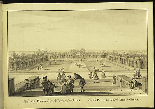View of the Parterre from the Portico of the House at Stowe, Buckinghamshire, by Jacques Rigaud